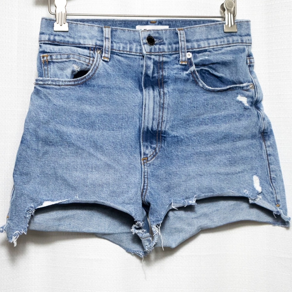 LE JEAN Distressed Denim Shorts 27 High Waisted Cutoff Blue Made in USA Premium